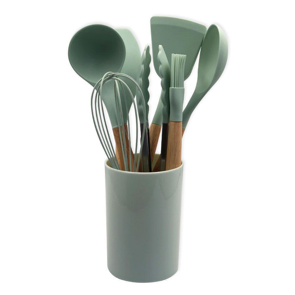 Conjunto De Utensilios Silicone 8 Peças - Verde Claro - 1