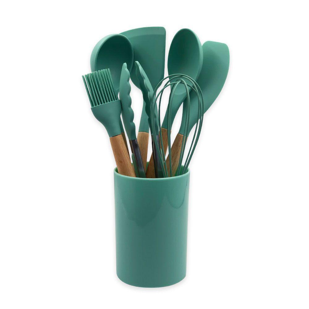 Conjunto De Utensilios Silicone 8 Peças - Verde Escuro - 1