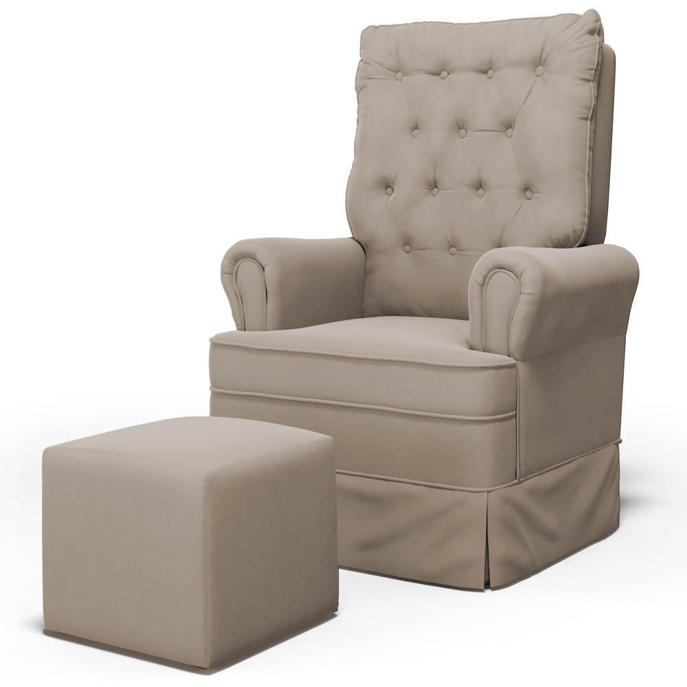 Poltrona De Amamentação E Descanso Com Balanço E Puff Laís G05 Veludo Bege - Mpozenato - 1