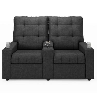 Poltrona De Cinema Reclinável 2 Lugares Baú Usb Mallie Fh9 Linho Grafite - Mpozenato