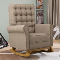 Kit 02 Poltronas De Amamentação E Descanso Base Madeira Balanço Brenda G05 Linho Areia - Mpozenato - 2