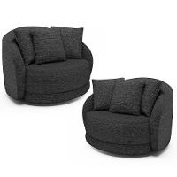 Kit 2 Poltronas Decorativa Giratória Para Sala Kaly M22 Linho Chumbo - Mpozenato - 1