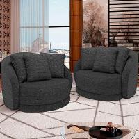 Kit 2 Poltronas Decorativa Giratória Para Sala Kaly M22 Linho Chumbo - Mpozenato - 2