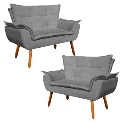 Kit 2 Poltronas Namoradeiras Opla 2 Lugares Suede Grafite Ibiza