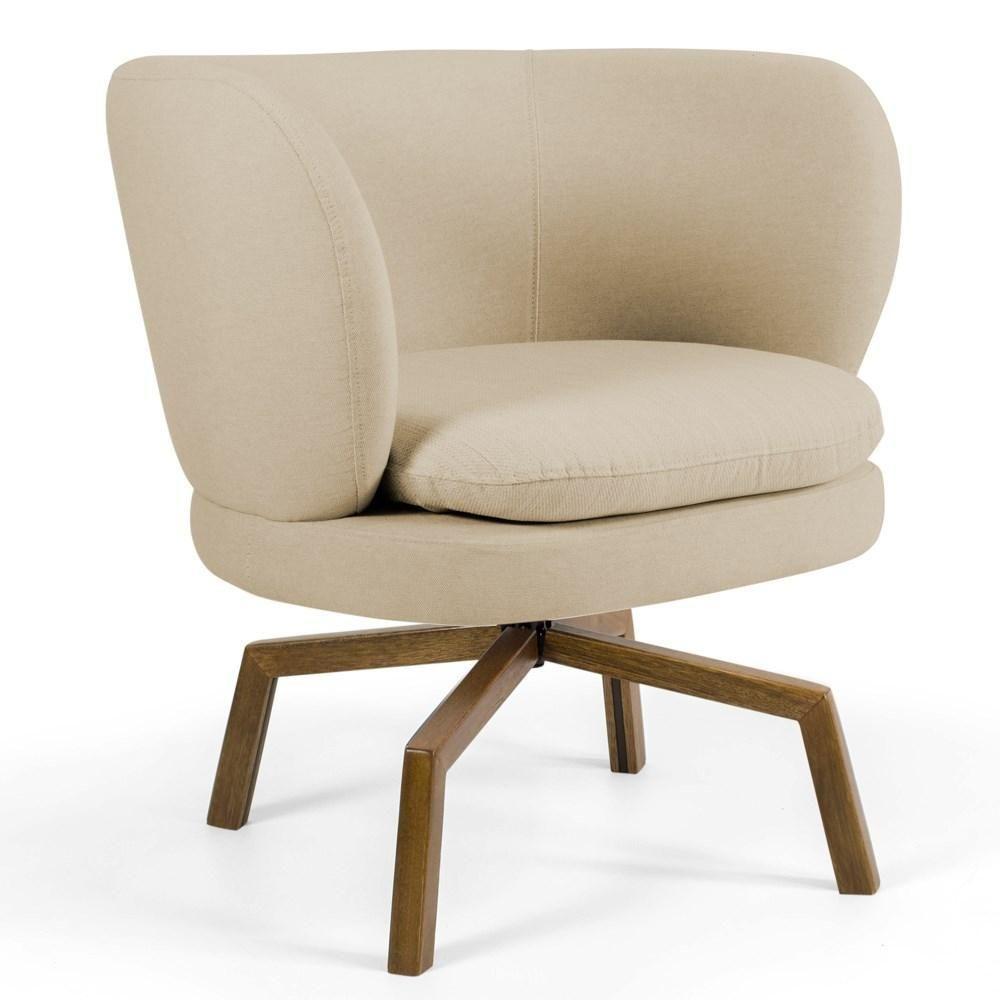 Kit 02 Poltronas Decorativas Melissa Base Ka Giratória Castanho C-129 Linho Bege Escuro - Domi - 2