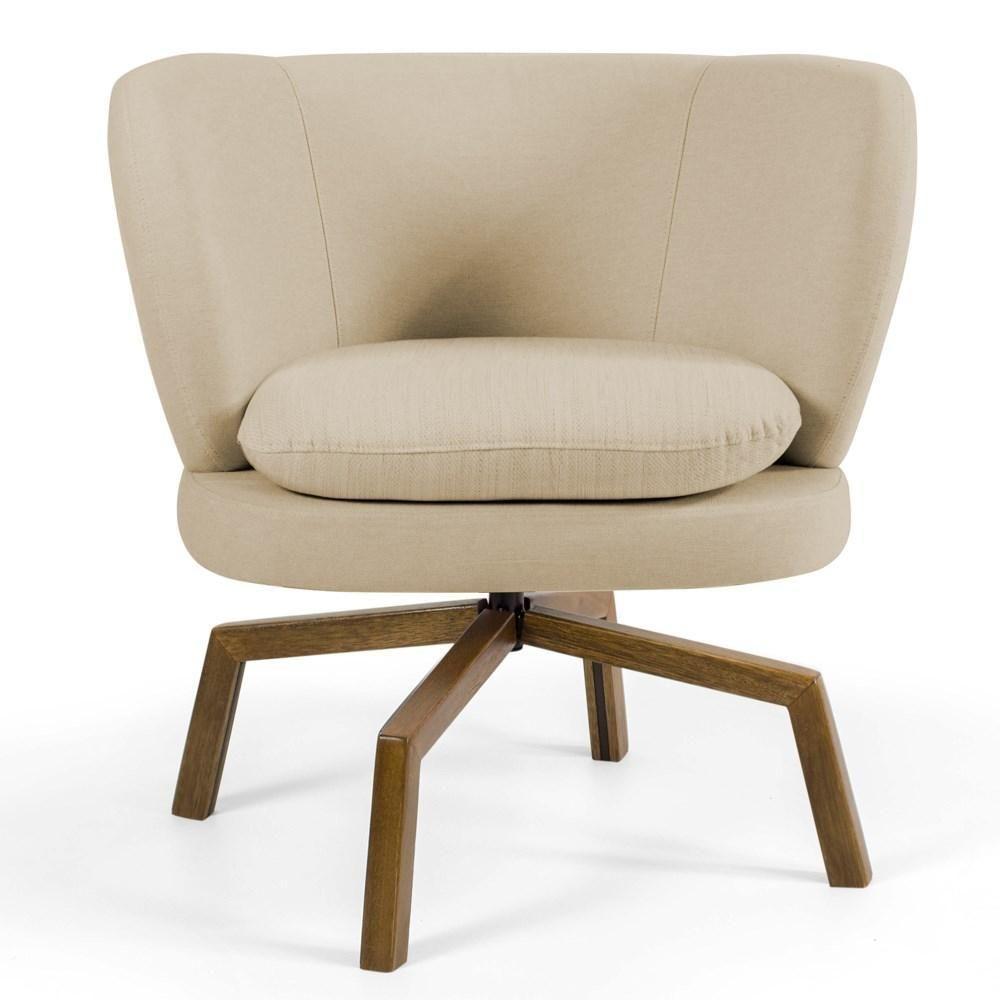 Kit 02 Poltronas Decorativas Melissa Base Ka Giratória Castanho C-129 Linho Bege Escuro - Domi - 3