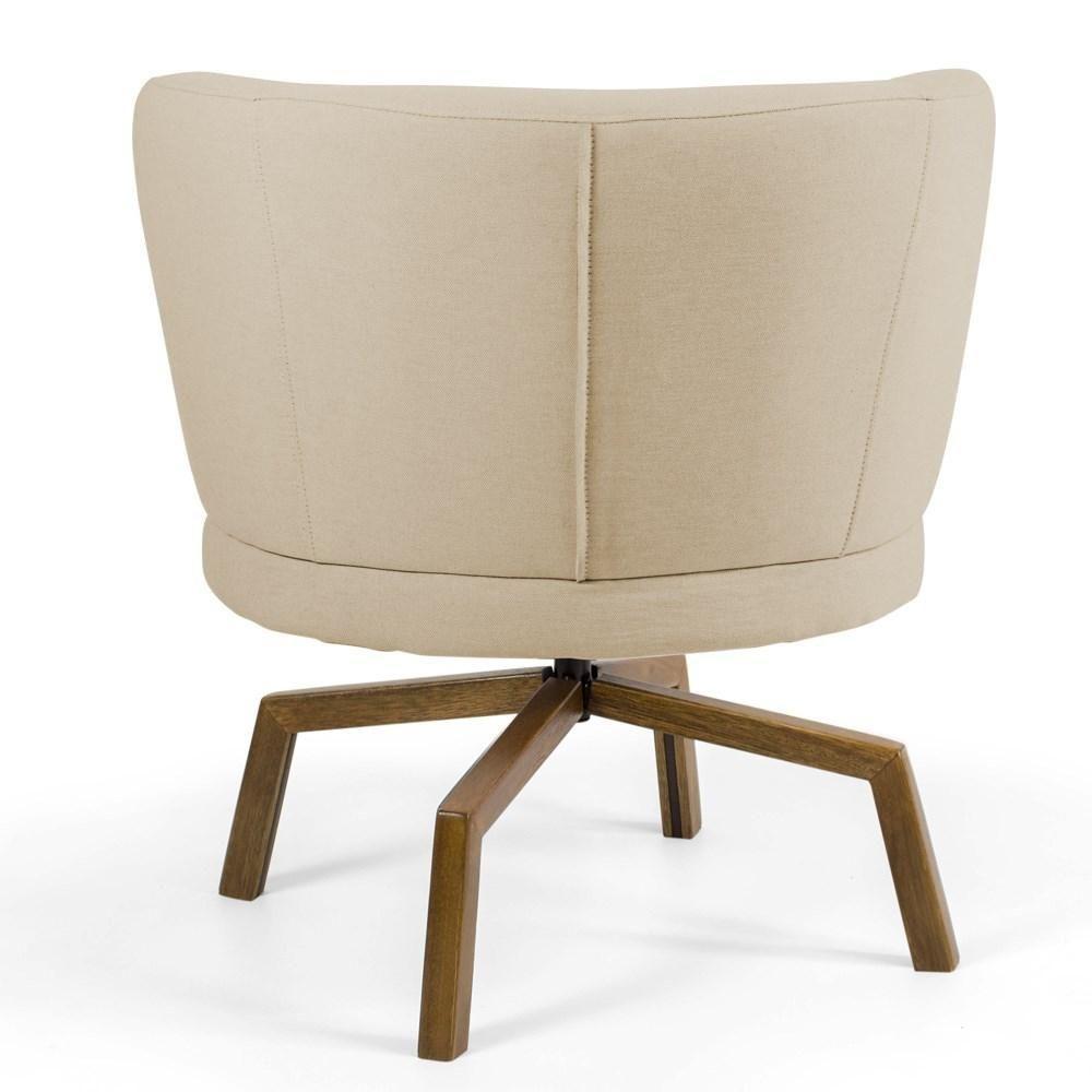 Kit 02 Poltronas Decorativas Melissa Base Ka Giratória Castanho C-129 Linho Bege Escuro - Domi - 6