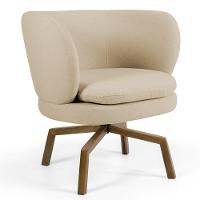 Kit 02 Poltronas Decorativas Melissa Base Ka Giratória Castanho C-129 Linho Bege Escuro - Domi - 2