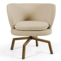 Kit 02 Poltronas Decorativas Melissa Base Ka Giratória Castanho C-129 Linho Bege Escuro - Domi - 3