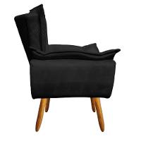 Kit 2 Poltronas Decorativas Sala De Estar Pés Palito Opla Suede Preto - Ibiza