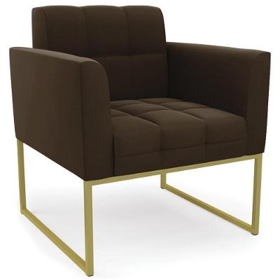 Poltrona Decorativa Ana Base Industrial Suede Marrom Dourado Ibiza