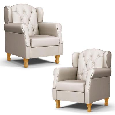 Kit 02 Poltronas De Amamentação Pés Madeira Lucy P04 Sintético Bege - Mpozenato