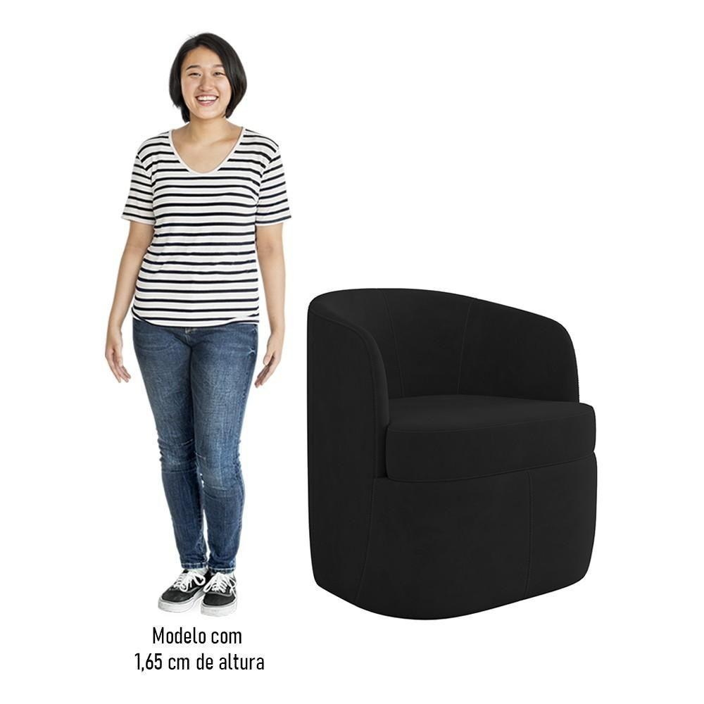 Kit 2 Poltronas Giratória Decorativa Para Sala Dandara K04 Veludo Preto - Mpozenato - 6