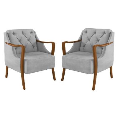 Kit 2 Poltronas Decorativas Para Sala De Estar Capitonê Lapa M22 Veludo Cinza - Mpozenato