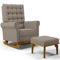 Poltrona De Amamentação Balanço E Puff Base De Madeira Brenda G05 Veludo Areia - Mpozenato - 1