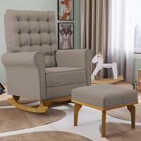 Poltrona De Amamentação Balanço E Puff Base De Madeira Brenda G05 Veludo Areia - Mpozenato - 2