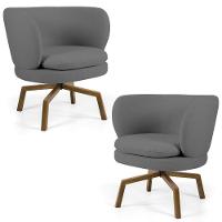Kit 2 Poltronas Decorativas Melissa Base Ka Giratória Castanho Veludo C-317 Cinza - Domi - 1