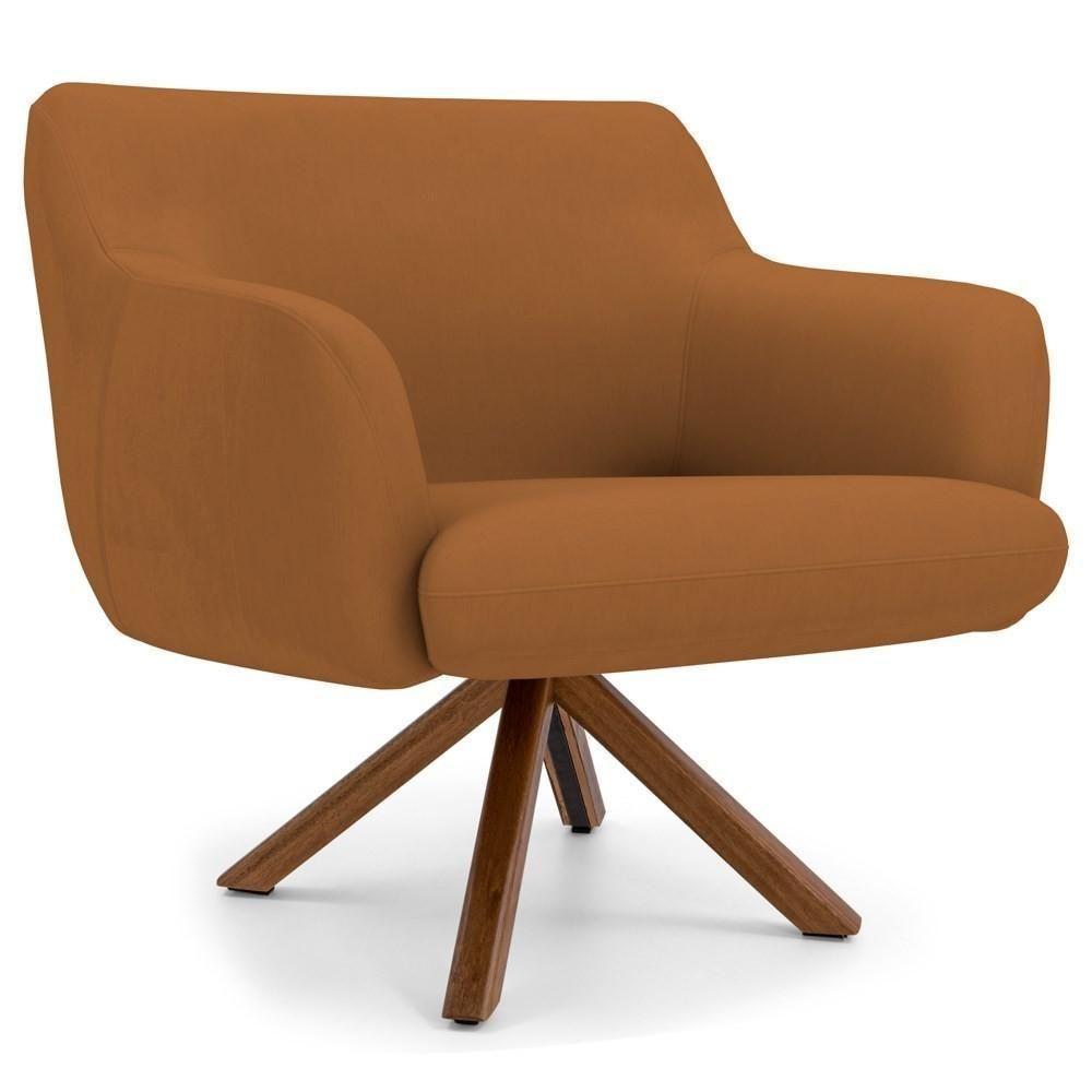 Kit 2 Poltronas Decorativas Giratórias Base Giromad Madeira Jade Veludo C-262 Telha - Domi - 6