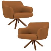 Kit 2 Poltronas Decorativas Giratórias Base Giromad Madeira Jade Veludo C-262 Telha - Domi - 1