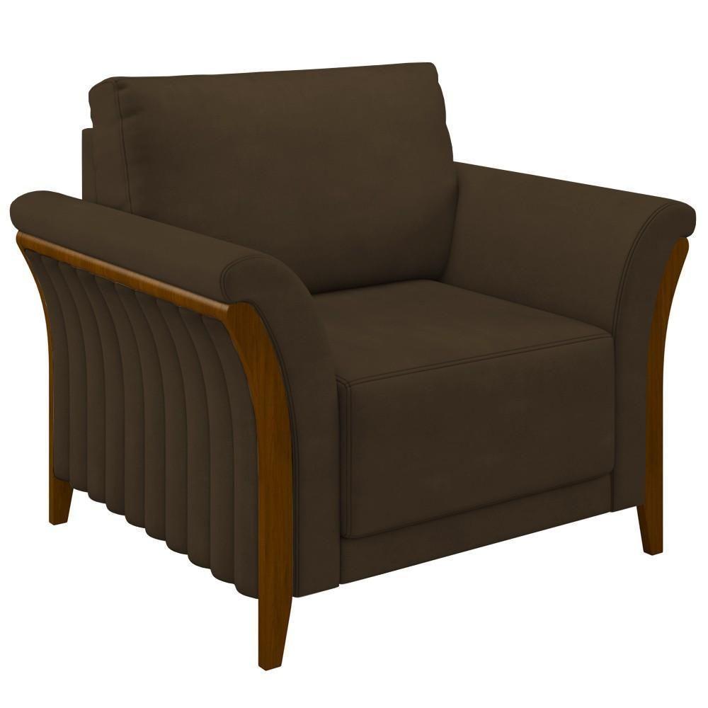 Kit 2 Poltronas Decorativas Sala De Estar 102cm Pés Madeira Roya M22 Veludo Marrom - Mpozenato - 8