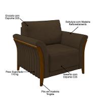 Kit 2 Poltronas Decorativas Sala De Estar 102cm Pés Madeira Roya M22 Veludo Marrom - Mpozenato - 3
