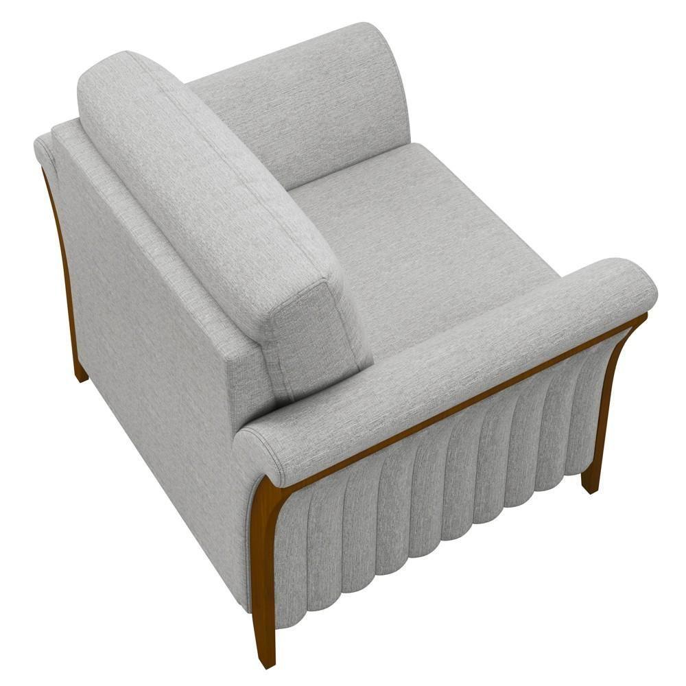 Kit 2 Poltronas Decorativas Sala De Estar 102cm Pés Madeira Roya M22 Linho Cinza - Mpozenato - 2