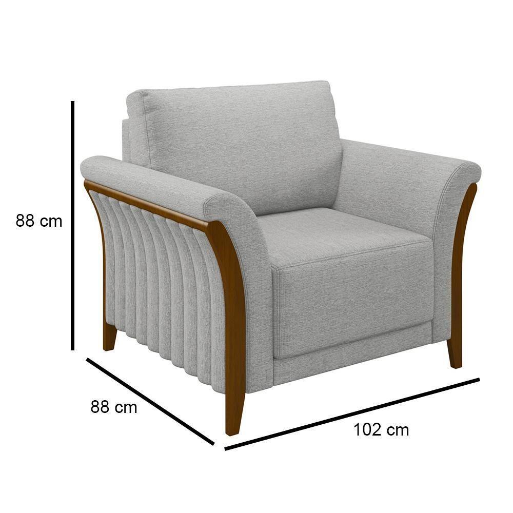 Kit 2 Poltronas Decorativas Sala De Estar 102cm Pés Madeira Roya M22 Linho Cinza - Mpozenato - 6