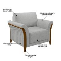 Kit 2 Poltronas Decorativas Sala De Estar 102cm Pés Madeira Roya M22 Linho Cinza - Mpozenato - 5