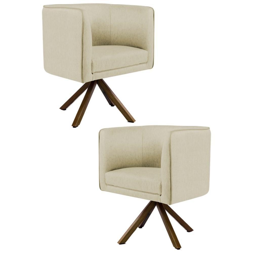 Kit 2 Poltronas Decorativas Base Giromad Madeira Betina C-129 Linho Bege - Domi - 1