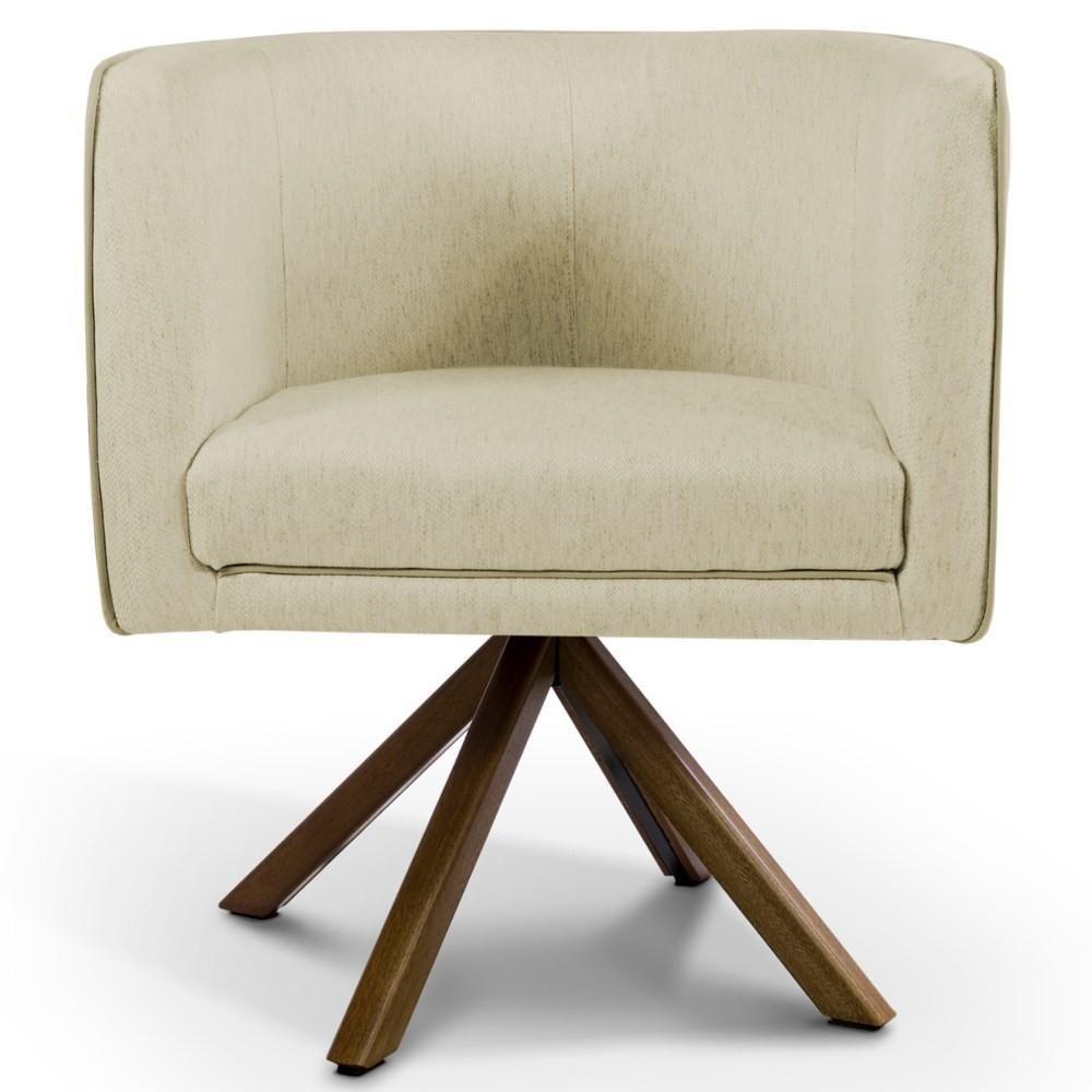 Kit 2 Poltronas Decorativas Base Giromad Madeira Betina C-129 Linho Bege - Domi - 2