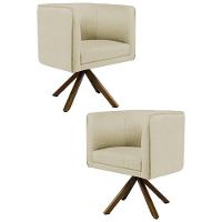 Kit 2 Poltronas Decorativas Base Giromad Madeira Betina C-129 Linho Bege - Domi - 1