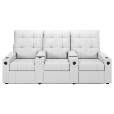 Poltrona De Cinema Reclinável 3 Lugares Baú Usb Mallie Fh9 Pu Branco - Mpozenato