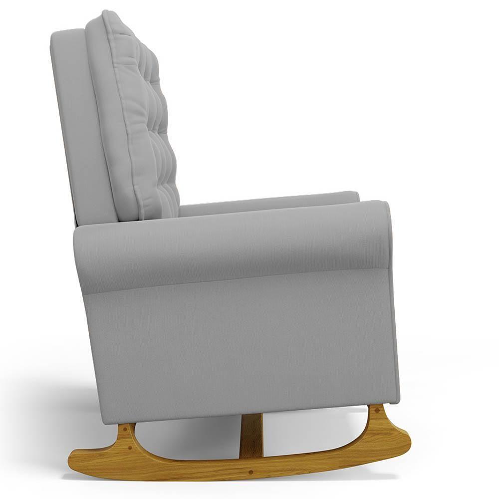 Poltrona De Amamentação Balanço E Puff Base De Madeira Brenda G05 Veludo Cinza - Mpozenato - 7