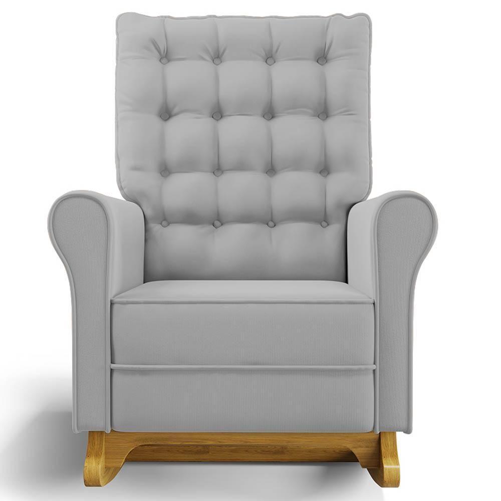 Poltrona De Amamentação Balanço E Puff Base De Madeira Brenda G05 Veludo Cinza - Mpozenato - 10