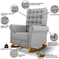 Poltrona De Amamentação Balanço E Puff Base De Madeira Brenda G05 Veludo Cinza - Mpozenato - 5