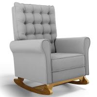 Poltrona De Amamentação Balanço E Puff Base De Madeira Brenda G05 Veludo Cinza - Mpozenato - 9