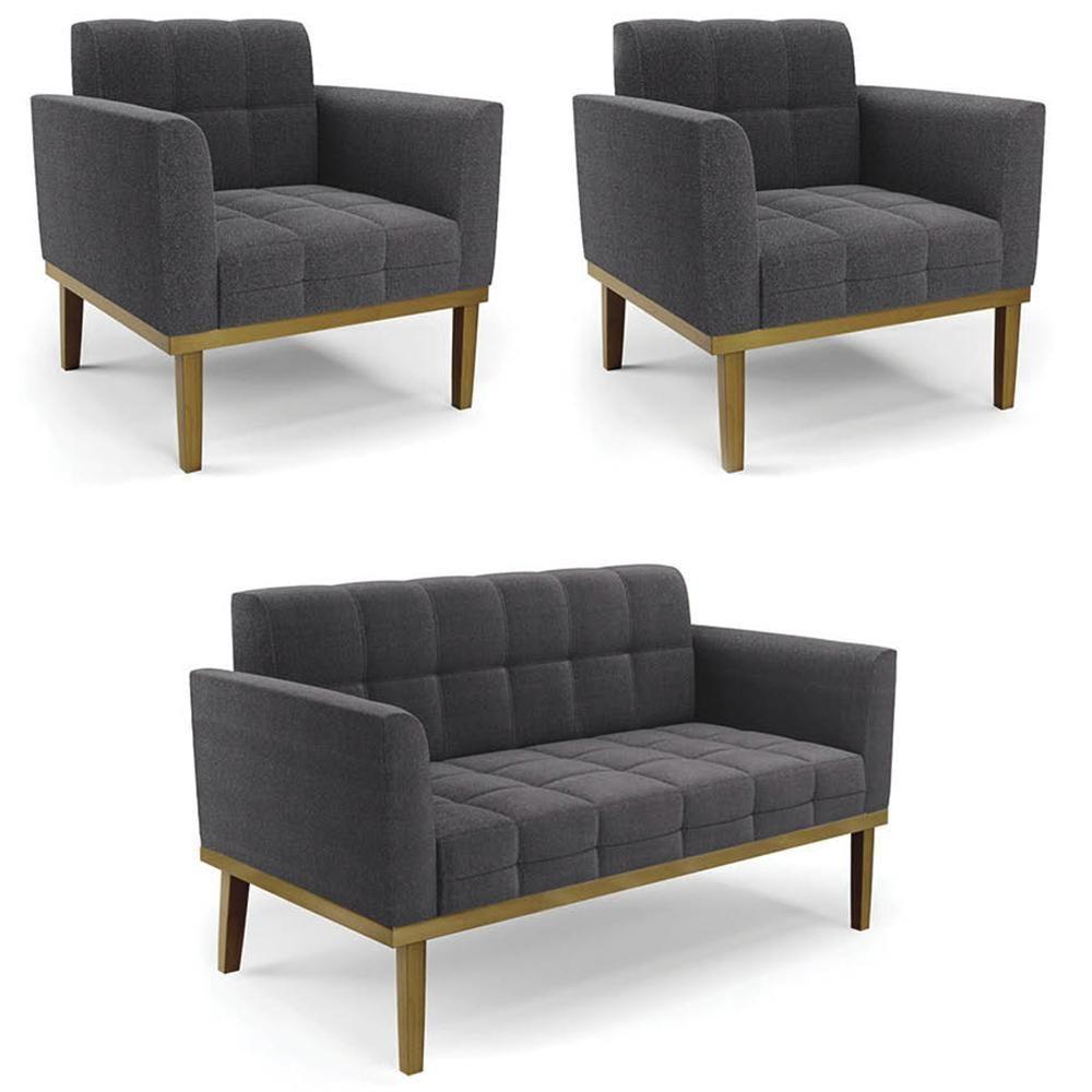 Namoradeira E 2 Poltronas Base Madeira Castanho Ana Bouclé Grafite - Ibiza - 1