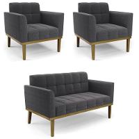 Namoradeira E 2 Poltronas Base Madeira Castanho Ana Bouclé Grafite - Ibiza - 1