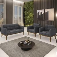 Namoradeira E 2 Poltronas Base Madeira Castanho Ana Bouclé Grafite - Ibiza - 2