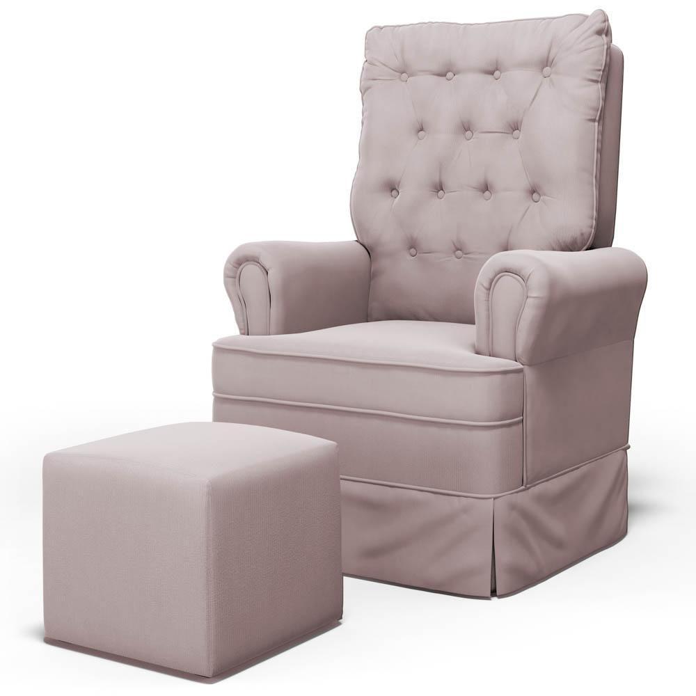Poltrona De Amamentação E Descanso Com Balanço E Puff Laís G05 Veludo Rosê - Mpozenato - 1