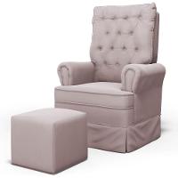 Poltrona De Amamentação E Descanso Com Balanço E Puff Laís G05 Veludo Rosê - Mpozenato - 1