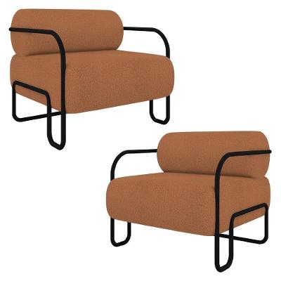 Poltrona Decorativa Kit 2 Kira K04 Para Sala Industrial Bouclé Terracota Mpozenato