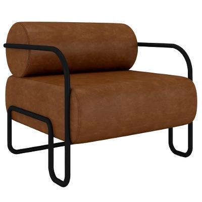 Poltrona Decorativa Kira K04 Para Sala Industrial Couro Sintético Marrom Mpozenato