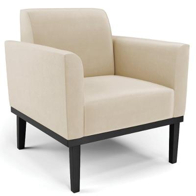 Poltrona Decorativa Maressa Suede Bege Base Madeira Preto Ibiza