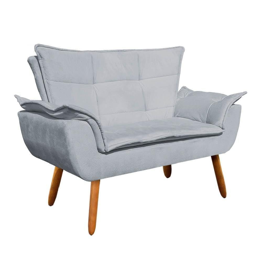 Kit Namoradeira 2 Lugares E 2 Poltronas Decorativas Pés Palito Opla Suede Cinza - Ibiza - 3