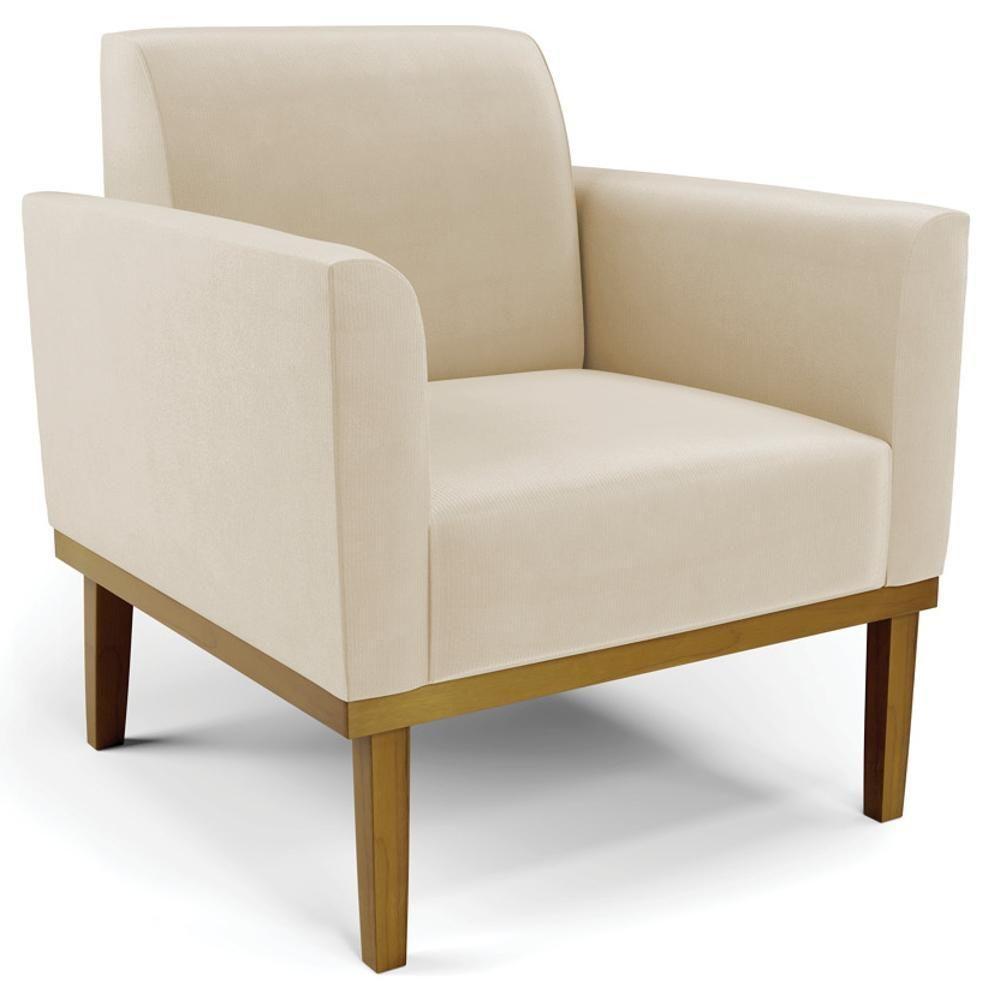 Poltrona Base Madeira Castanho Kit 2 Maressa Suede Bege - Ibiza - 5
