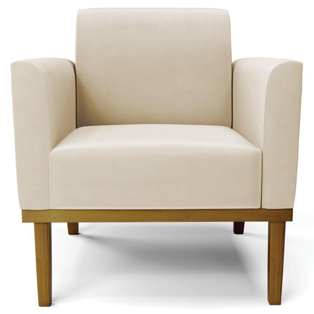 Poltrona Base Madeira Castanho Kit 2 Maressa Suede Bege - Ibiza - 6