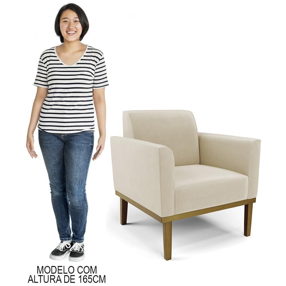 Poltrona Base Madeira Castanho Kit 2 Maressa Suede Bege - Ibiza - 9