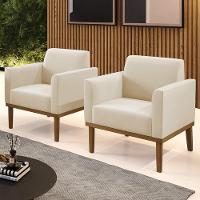 Poltrona Base Madeira Castanho Kit 2 Maressa Suede Bege - Ibiza - 2