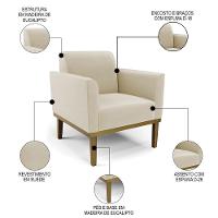 Poltrona Base Madeira Castanho Kit 2 Maressa Suede Bege - Ibiza - 3